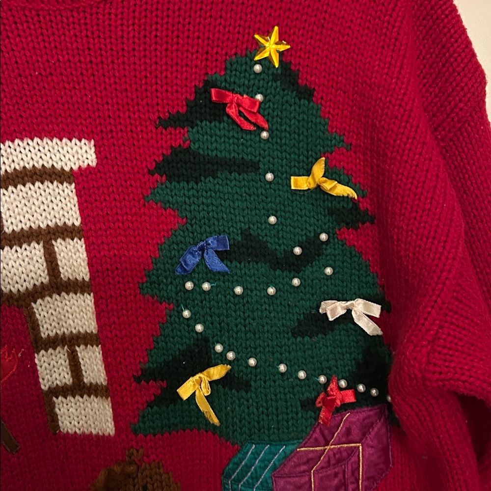 Hastings &Smith Red Christmas tree scene Sweater - Picture 3 of 4
